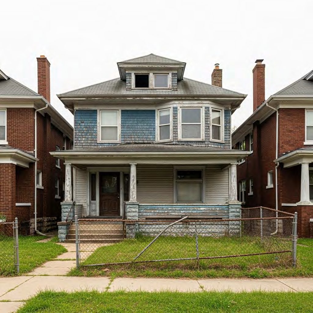 An older Detroit home in disrepair