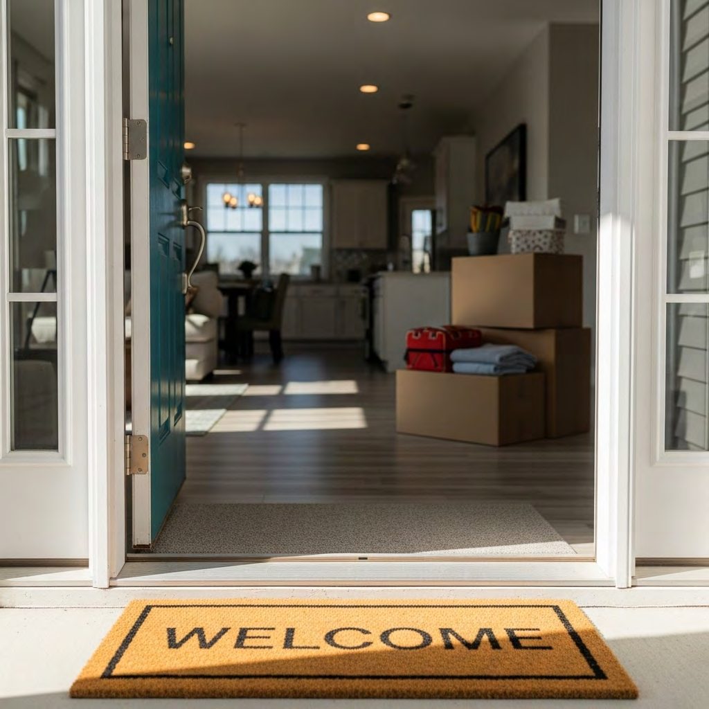 Open front door of a finished home