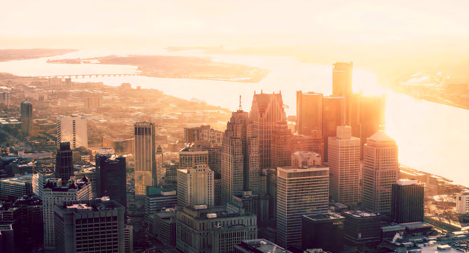 Downtown Detroit skyline at sunrise